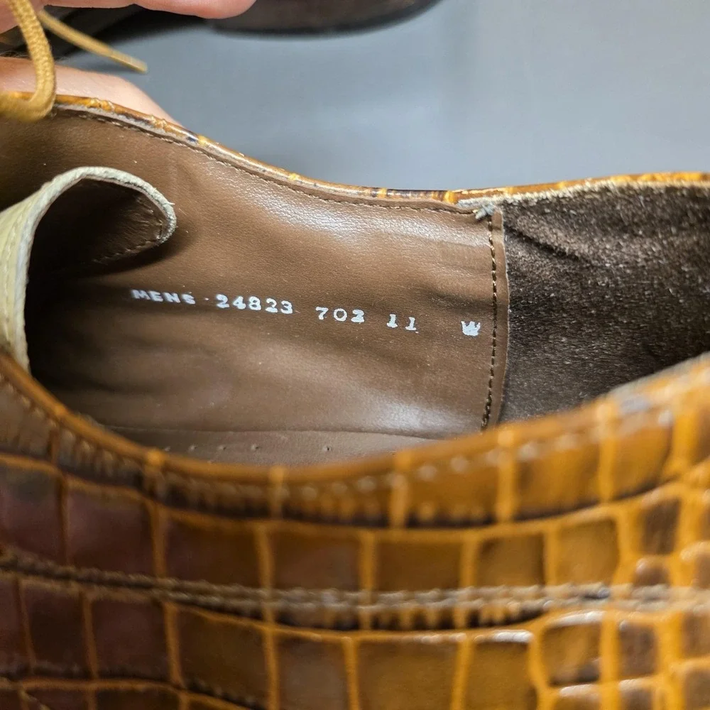 Stacy Adams Shoes Men 11W Brown Croc Wingtip Square Toe Dress Derby 24823